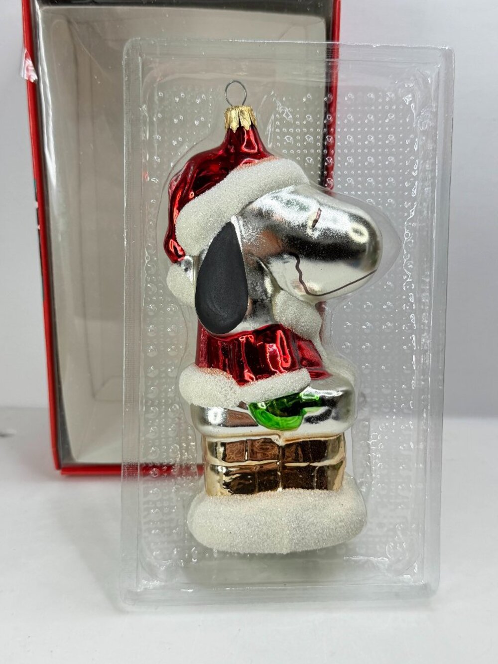 Vintage Kurt Adler Peanuts Snoopy Santa Chimney Glass Christmas Ornament XN127